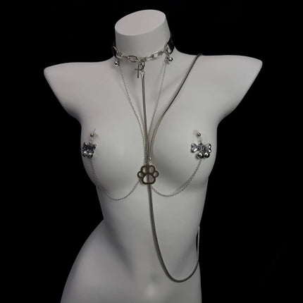 Women's Erotic Collar with Chain and Nipple Clamps Unisex Metal Bell Clamp BDSM Training Toy Body Jewelry Adult Sex Toy 18+