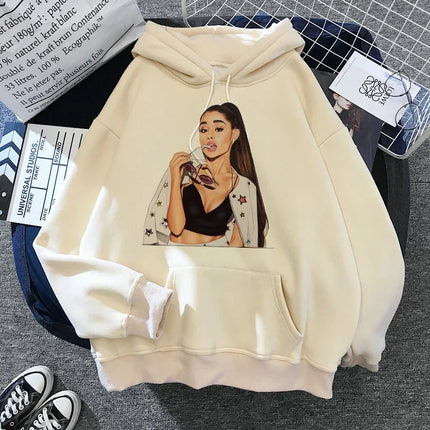 Ariana Grande Casual Drawstring Kangaroo Pocket Hoodies Sweatshirt Women's Clothing Clothing Winter Clothes Women