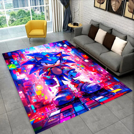 3D S-Sonik Cartoon Retro Area Rug, Carpet Rug for Living Room Children's Bedroom Sofa Doormat Decor, Kid Play Non-slip Floor Mat