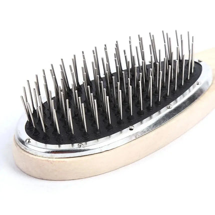 Wooden Handle Detangling Hair Brush Hair Wig Styling Steel Combs Wide-toothed Round Head Massage Brush Barber Metal Comb