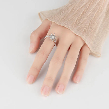 VENTFILLE 925 Sterling Silver Sunflower Diamond Zircon Rotatable Ring For Women Gift Relieve Stress Ring Jewelry Wholesale