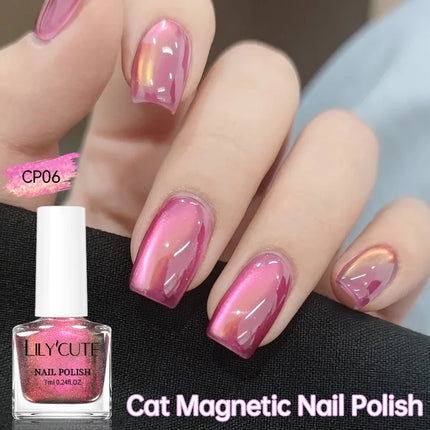 LILYCUTE 7ml Cat Magnetic Nail Polish Colorful Bright Shining Pearl Effect Nail Art DIY Decoration No Need of Lamp to Cure