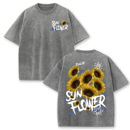 Lift Is Good Beautiful Sunflower Print Washed T-Shirts Women Soft Cotton T-Shirt Street Creative Short Sleeve Summer Casual Tops