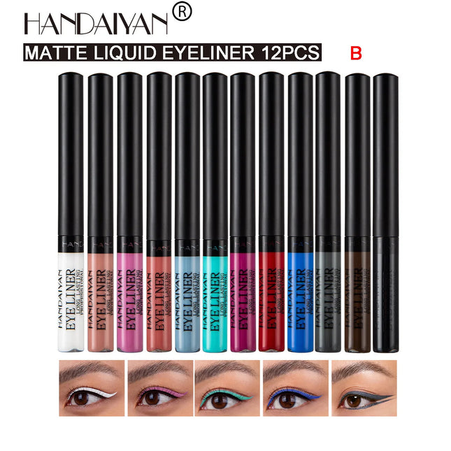 12pcs Colorful Waterproof Eyeliner Pen Set Fluorescent Matte Long-Lasting 24hrs Eye Liner Pencils for Face Makeup Decoration