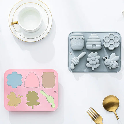 6-hole Bee Theme Silicone Mold 3d Flower Honeycomb Fondant Candy Chocolate Mould Fudge Dessert Soap Resin Mold Cake Decoration