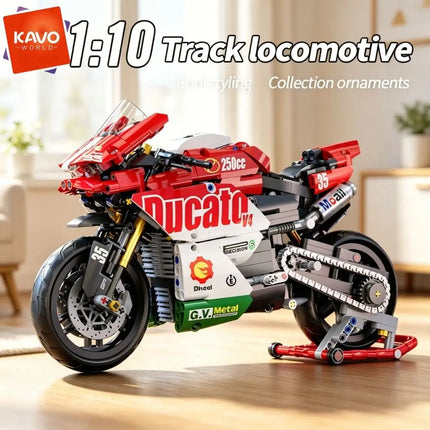 KAVOWORLD 1:10 Scale Racing Motorcycle Building Block Set Superbike Construction Toy Simulation Suspension Chain Drive Detailed Replica Bricks Kit Collectible Model Home Decor Gift for Adults Teens Motorcycle Enthusiasts Chri