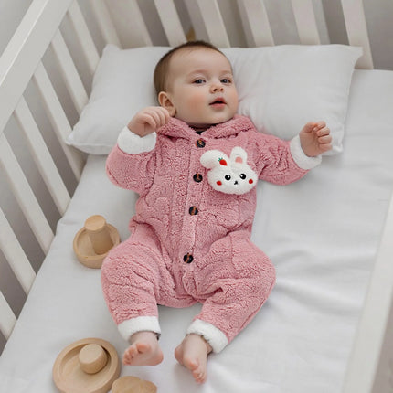 Pudcoco Baby Winter Plush Hood Romper Cute Bunny Long Sleeve Zip Up Full Length Bodysuit Snowsuit 0-12M