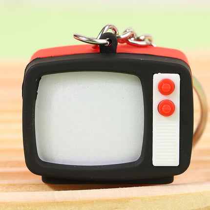 Mini Vintage TV Set Keychain Simulation LED Sound TV Model Keyring Creative Television Key Holder Bag Pendant Car Key Ring