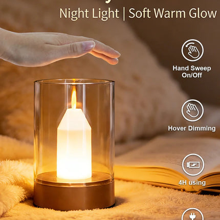 LED Night Light Rechargeable Flameless Candle Motion Sensor Dimmable USB Charging Soft Warm  Bedroom Portable Table Bedside Lamp