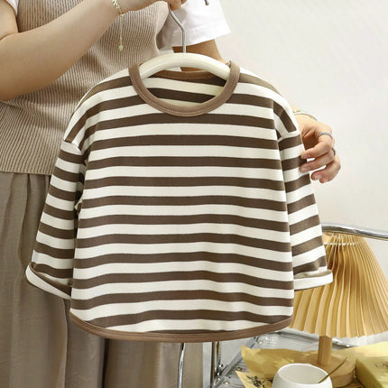 Spring Autumn New Children Casual T Shirt Loose Kids Striped T Shirts Soft Warm Tee Boys Girls Long Sleeve Tops Baby Clothes