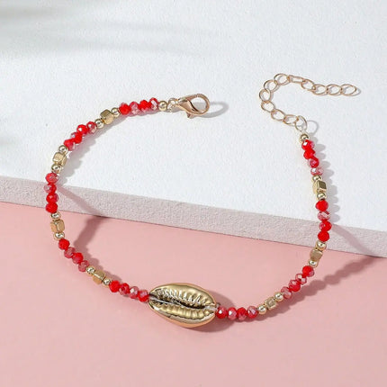 1 Seaside Beach Style String Color Bead Crystal Shell Ankle Ankle Anklet Women's All-match Leisure Travel Party Simple Body Gold
