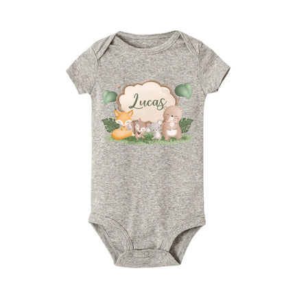 Personalised Leo with Name Baby Romper Newborn Wild One Jungle Birthday Party Bodysuit Cute Toddler Jumpsuit Infant Shower Gift