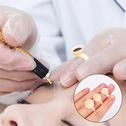 100pc Disposable Permanent Makeup Pigment Ring Cup Silicone Tattoo Ink Ring Holder Ring for Microblading Eyebrow Lip Pigment PMU
