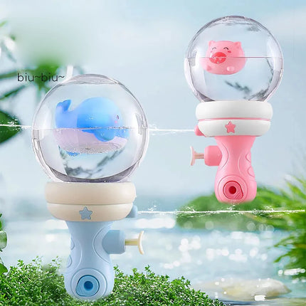 Playing with water spray gun, children's glowing water gun in summer, press water gun, indoor and outdoor interaction