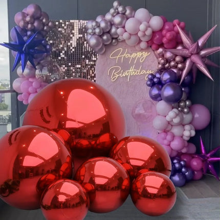 Red 6PCS Inflatable Mirror Balls, Large Shiny PVC Disco Balls, Hanging & Standing Party Decoration Balls for Birthday Wedding Event Decoration