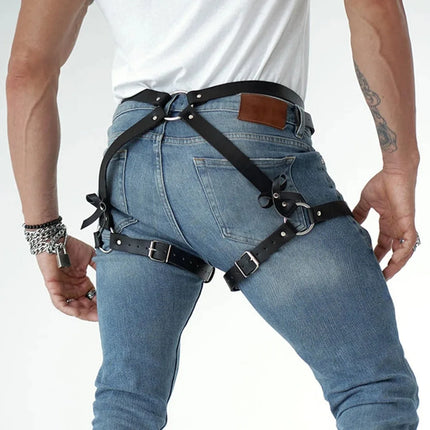 Leg Belt Men Harness Belts Gay Body Bondage Lingerie Gay Clothing for Gay Sex Rave PU Leather Sissy Club Lingerie for Gay Men