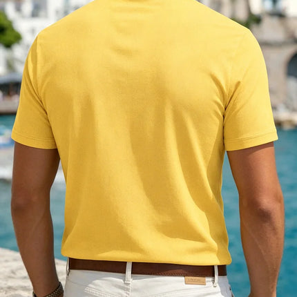 2026 Summer Men Cotton Linen Polo Shirt Short Sleeve Turn Down Collar Loose Fit Casual Daily Office Beach Travel Solid Color Top