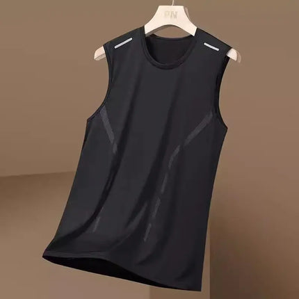 Tank Top Men's Trendy Thin Breathable Quick Drying Sports Casual Wide Shoulder Men's Round Neck Sleeveless T-shirt Trendy