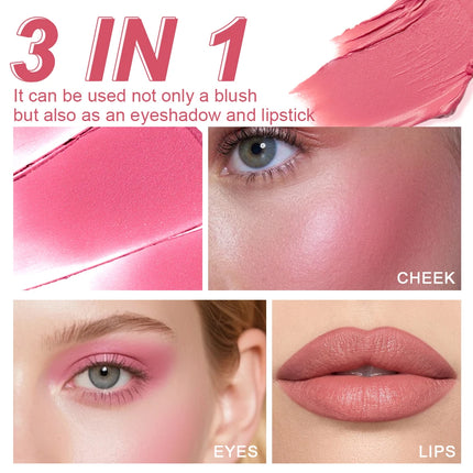 USHAS 3-in-1 Color Contouring Blush Stick Blush Contouring Natural Makeup Waterproof Long-lasting Lipstick
