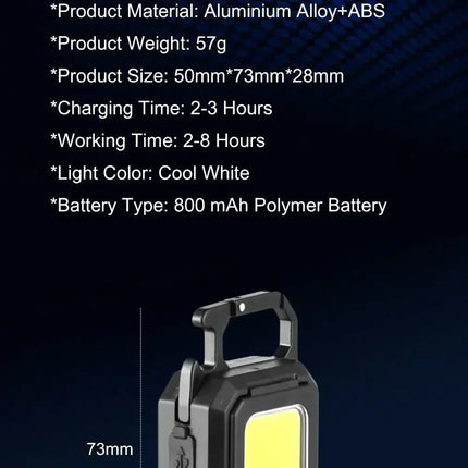 Bright COB Keychain Flashlight,Rechargeable Mini Work Light Magnetic Portable Pocket Lamp for Camping Fishing Hiking Emergency