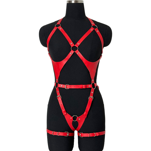 Full Body Harness Belt for Women PU Leather Lingerie Garter Belt Gothic Fetish Clothing Festival Rave Outfit Accessories