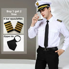 44 / White long-sleeve shirt (with tie + 4-stripe epaulet)