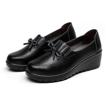 Classic Genuine Leather Women Shoes Round Toe Casual Comfortable Women's Wedge Shoes Spring Autumn Fashion Mother Shoes 10models