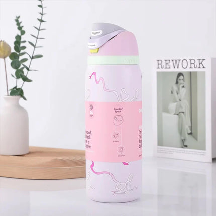 New Iced Bottle Water Bottle Stainless Steel Thermos Cup Cold Straw Iced Coffee Mug Sports Kidsren's Water Cup 24Oz