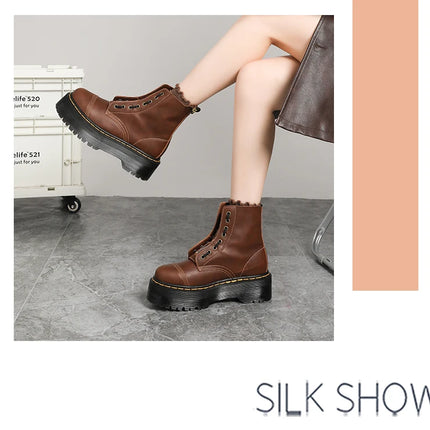 Women Boots Genuine Leather Platform Boots Motorcycle Shoes Front Zipper Optical Soles Fashion Sexy Punk Luxury Men Winter Boots