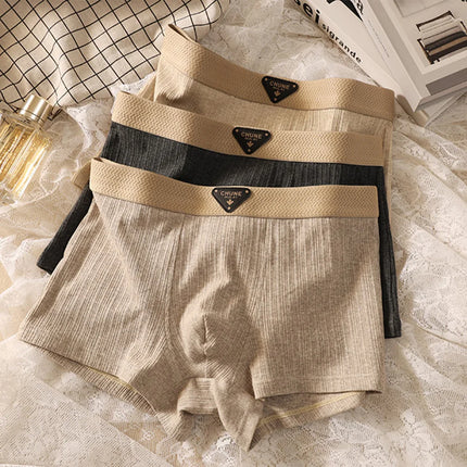 3PCS/Pack Cotton Hygroscopic Breathable Underpants Men Comfortable Mesh Crotch Panties Soft Solid Striped Men's Boxer Underwear
