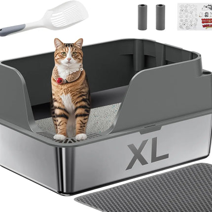 Stainless Steel Cat Litter Box, Extra Large Splash-proof & Leak-proof Litter Box Suitable for Large Cats