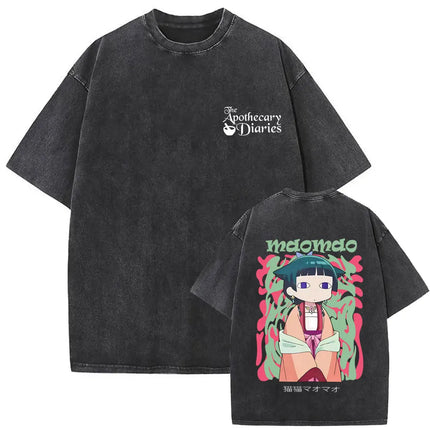 Japanese Anime The Apothecary Diaries Washed Vintage T Shirt Maomao Graphic T-shirt Men Women Cartoon Manga Funny T-shirts Tops