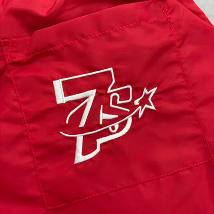 Red Triple Sevens Side Slit Button Placket Shorts Pockets 7S Logo Jorts Men Women Casual Drawstring Waterproof Loose Shortpants
