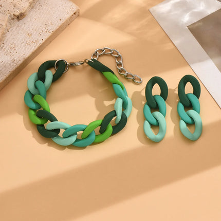 Vintage And Fashionable Acrylic Contrasting Chain Women's Earrings And Bracelet Set, Beautiful Wedding Party Jewelry