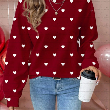 2025 Women Graphic Red Heart Long Sleeve Sweatshirt  Hoodies Women Harajuku Women's Round Neck Sweatshirt Hoodie Females hoodies