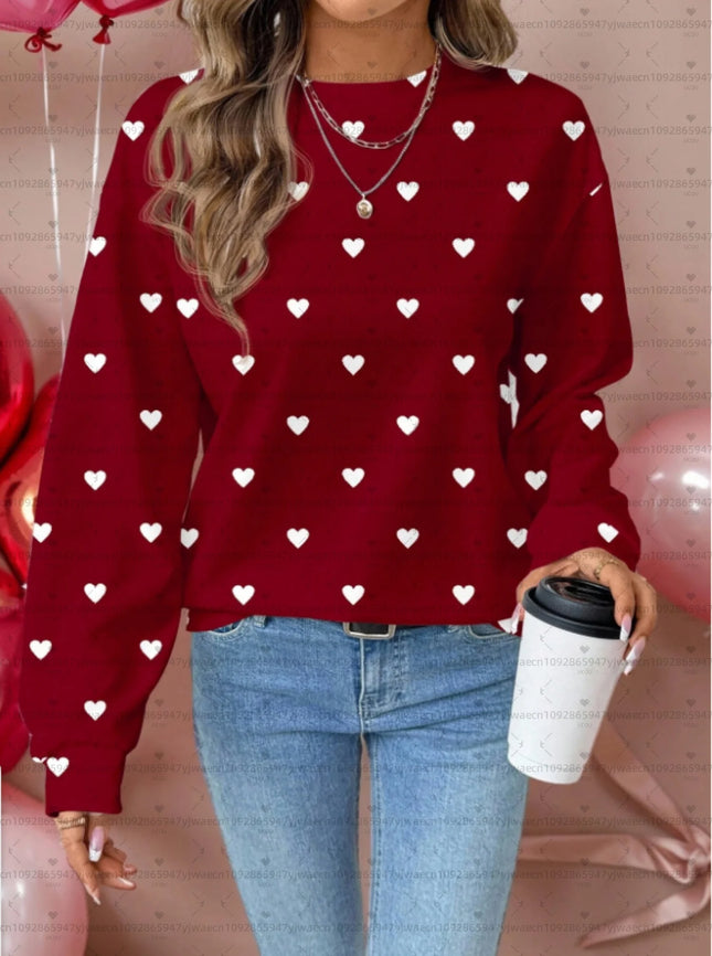 2025 Women Graphic Red Heart Long Sleeve Sweatshirt  Hoodies Women Harajuku Women's Round Neck Sweatshirt Hoodie Females hoodies