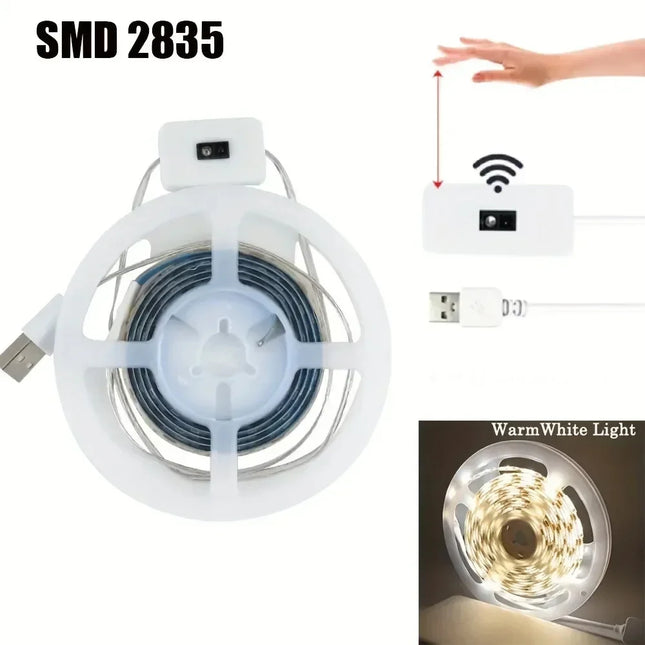 LED Strip Light With Hand Sweep Gesture Sensor Dimmable Tape Self Adhesive Lamp 5V For Cabinet Kitchen Wardrobe Home Lighting
