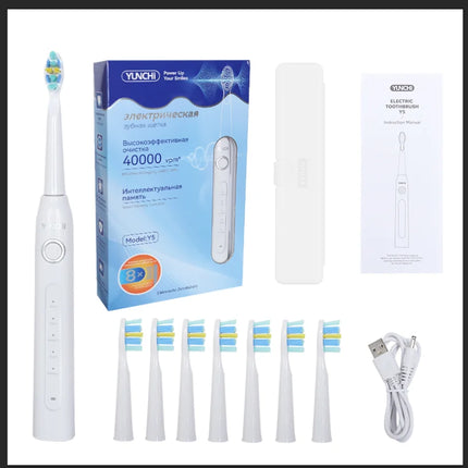 YUNCHI ultrasonic electric toothbrush with 5 operation modes and 40000 high-frequency vibrations.USB charging, waterproof