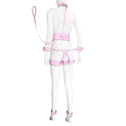 Puppy play SM Bondage Kit Erotic Restraint Collar, Wrist Ankle Thigh Cuffs, Waistband, Cross Buckle Adults Games for Couples