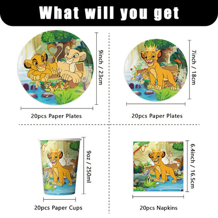 Lion King Simba Disposable Party Tableware Set Paper Plates Cups Napkins Optional Tablecloth Jungle Kids Birthday Party Supplies