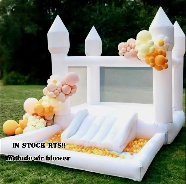 Inflatable Bounce House White Jumping Castle With Ball Pool Slide Children Birthday Party Decoration Gift Wedding Bouncy Castle