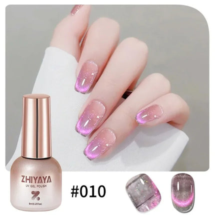1pc 8ml Silk Nude Crystal Cat Eye Gel Polish Magnetic Nail Polish Holographic Pink Cat Eye Gel Nail Polish Gel Gel Varnish