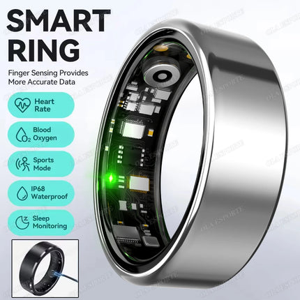 R09 Smart Ring Men Women with Charging Case,Heart Rate Blood Oxygen,Skin Temperature Monitor,5ATM Waterproof For Android iOS New