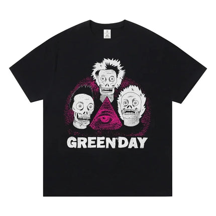 Greenday Short-sleeved T-shirts Around Concert Clothes for European and American Rock Fashion Casual Men's and Women's T-shirts