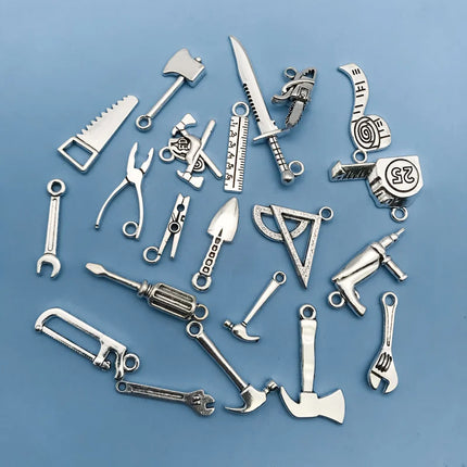 Mix 20pcs Antique Silvery Tool Charms Pendants For Jewelry Making Saw Wrench Axe Findings Crafting Accessory For DIY