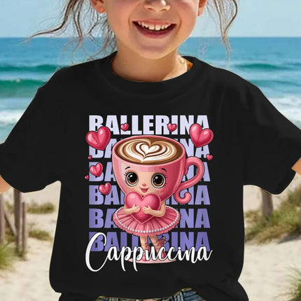 Italian Brainrot Cute Meme T-Shirt for Girls Clothes Ballerina Cappuccino Print Tee Tops Pink Summer Kawaii Outfits Streetwear