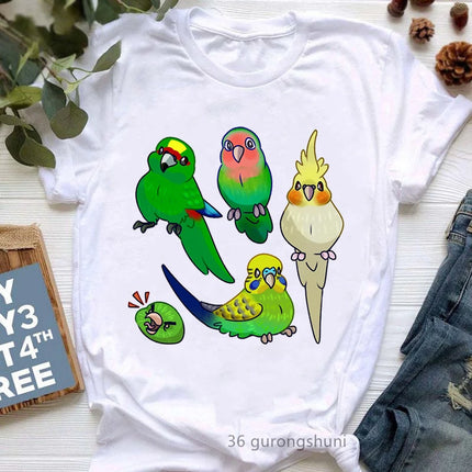 I Just Really Like Cockatiels Ok Graphic Print Tshirt Women Lovely Parrot T Shirt Femme White Short Sleeve Female T-Shirt Tops