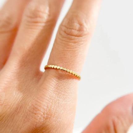 2/4mm Tiny Thick Selection Gold Color Beaded Stainless Steel Rings for Women Retro Statement Plain Band Knuckle Stacking Jewelry