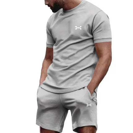 New summer men's casual shortsleeved shorts 2-piece city street fashion T-shirt shorts suit men's cool run hot sale