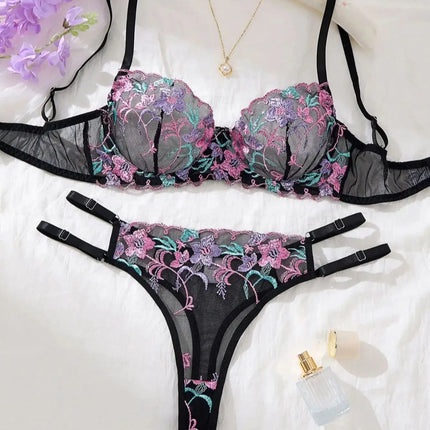 MOYISU Luxury French Pure Desire White Lace Thin Sexy Gauze Underwear Set Embroidery Girl Push-up Bra Big Size Big Breasts Small